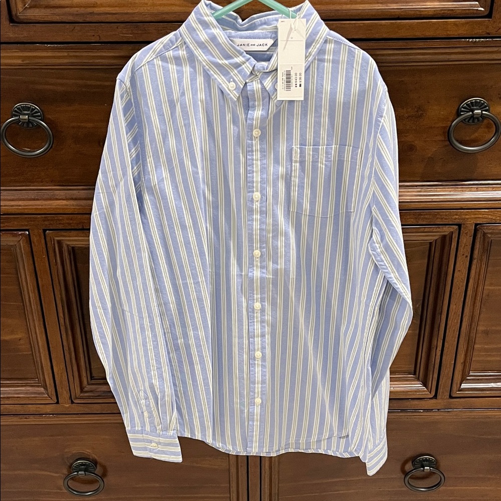 NWT! Boys Janie and Jack Blue and White Striped Button-Down Shirt